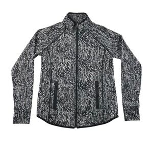 T by Talbots Women Small Black White Abstract Full Zip Athletic Jacket Thumbhole
